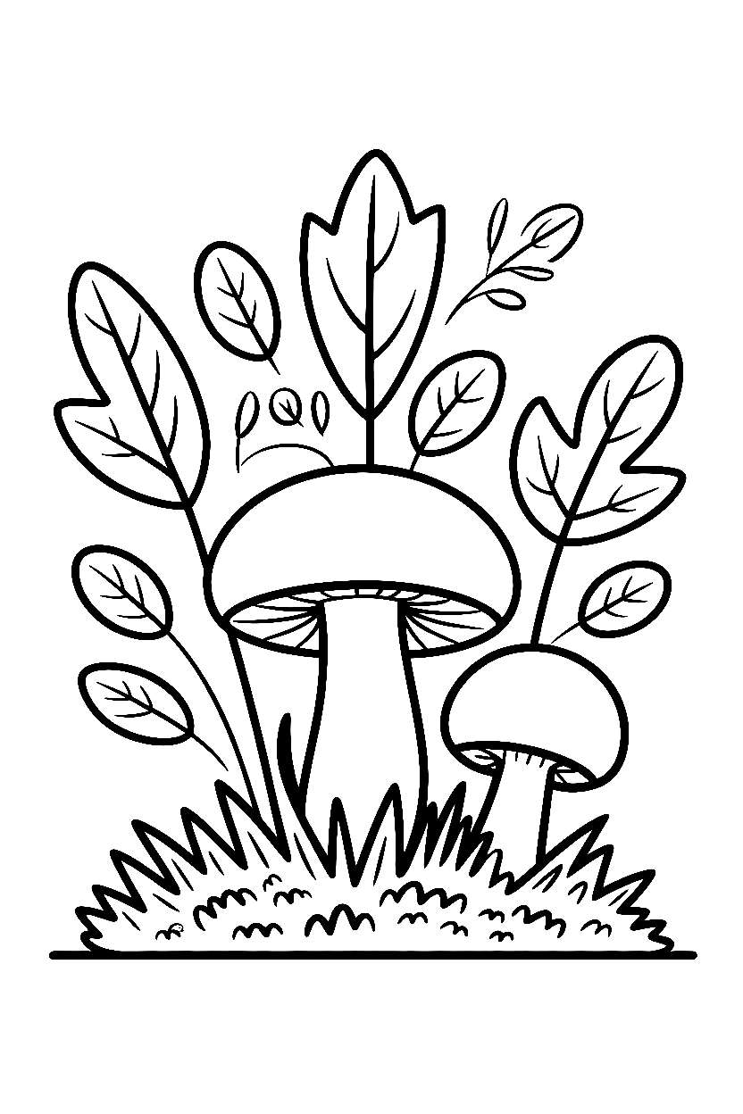 peeking mushroom leaf cluster coloring pages