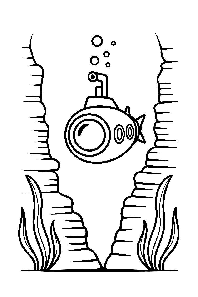 peeking through canyon submarine coloring pages
