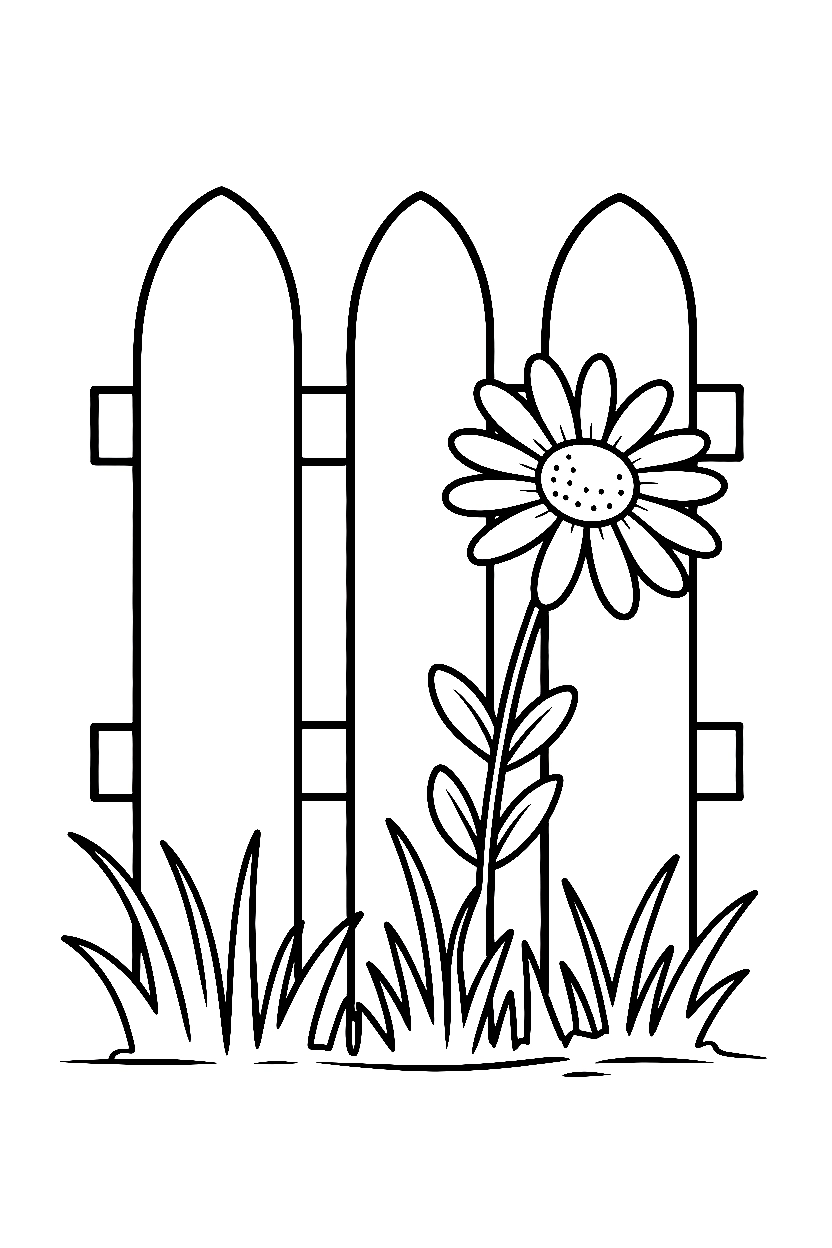 peeking through fence daisy coloring pages