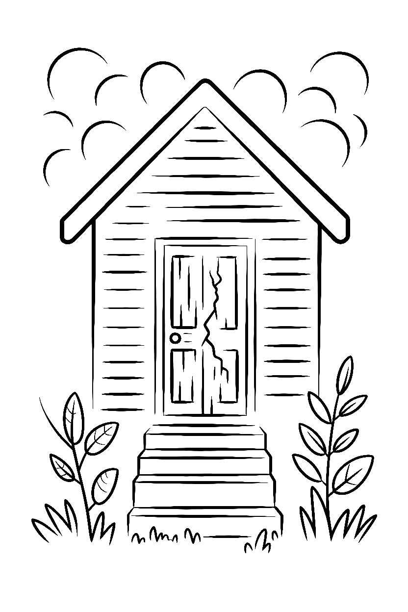 peeking through fog haunted house coloring pages