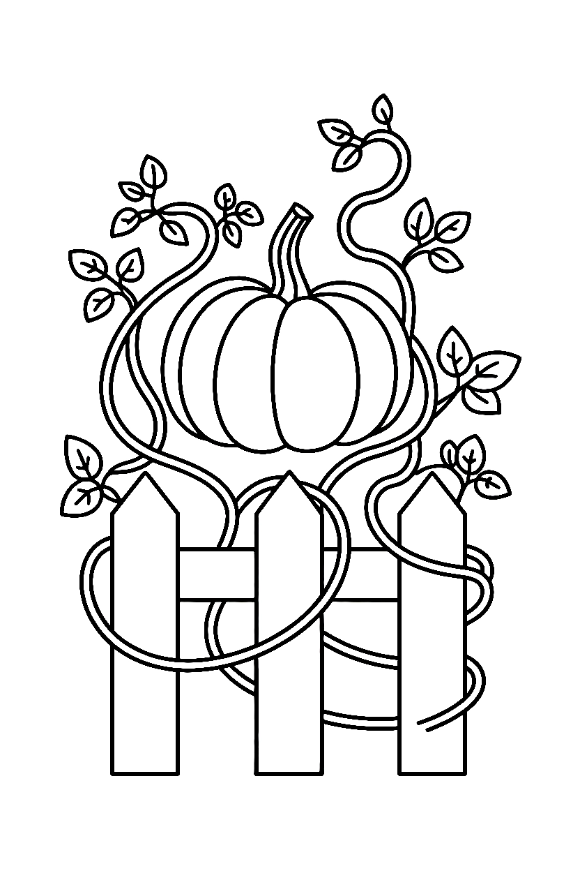 peeking through vines pumpkin coloring pages