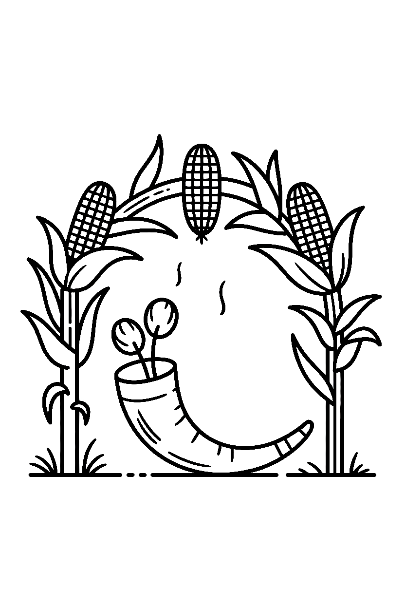 peeking under arch cornucopia drawing