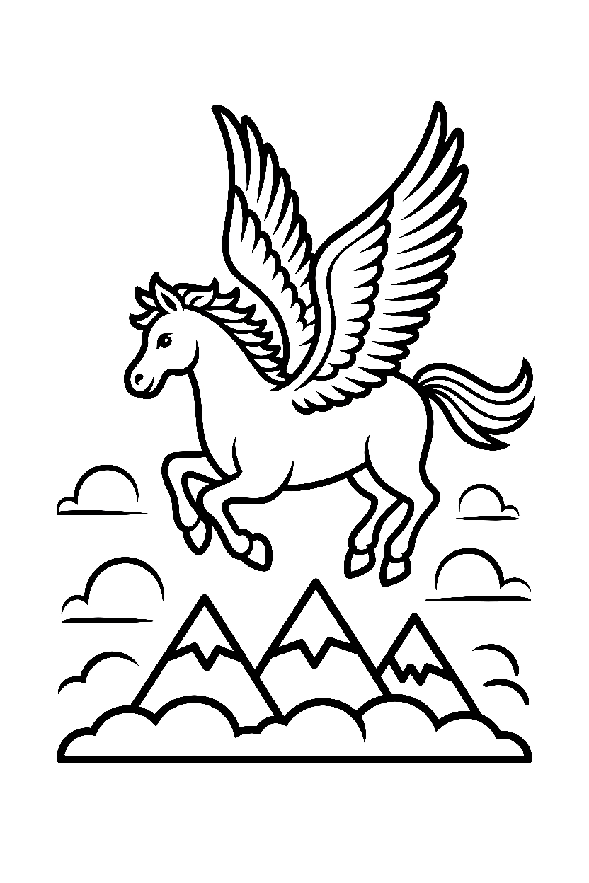 pegasus clouds mountains printable sheet