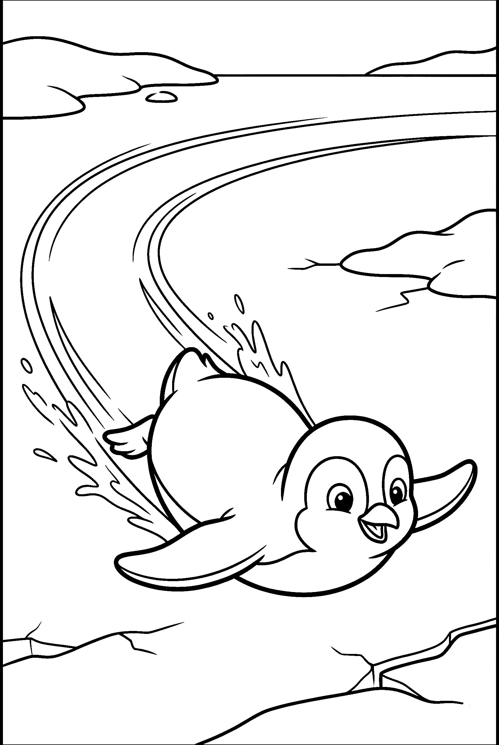 penguin ice sliding drawing for kids