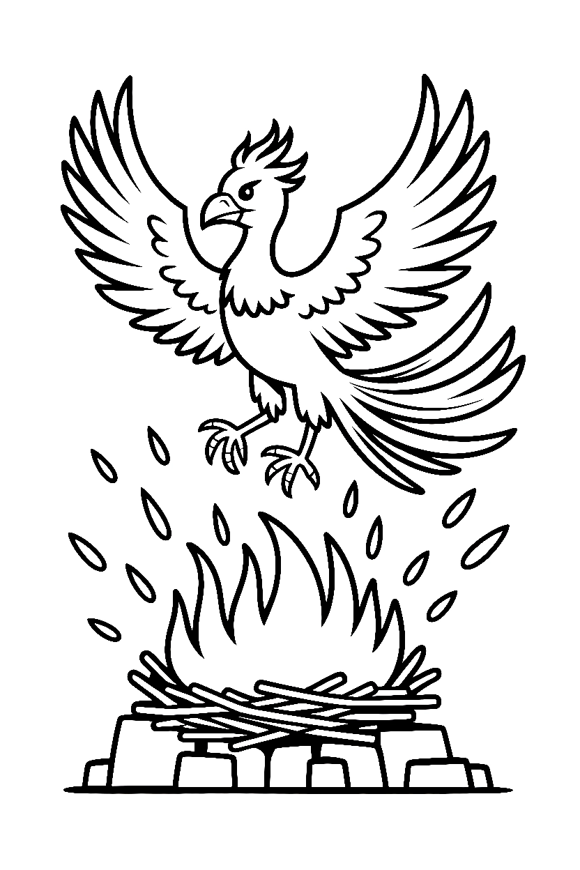 phoenix rising flames drawing