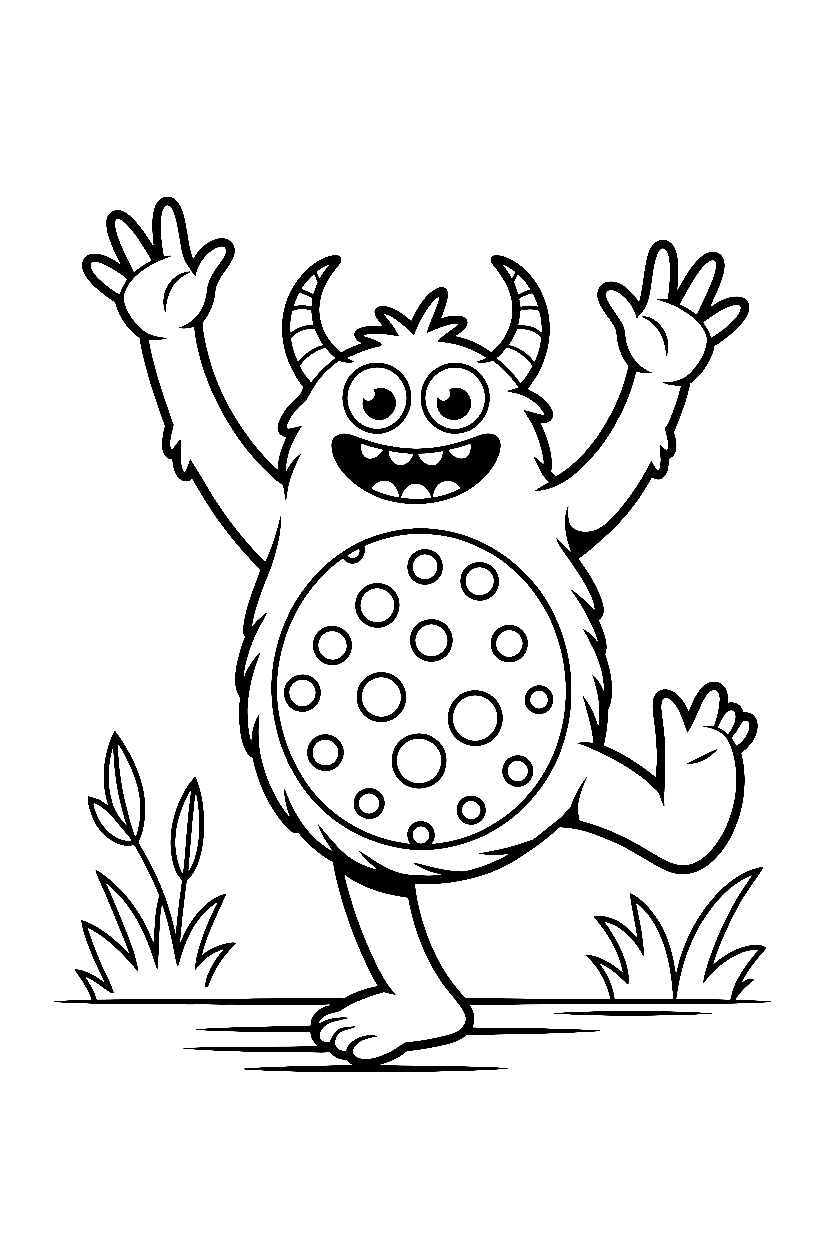 polka dot monster dancing arms raised printable sheet