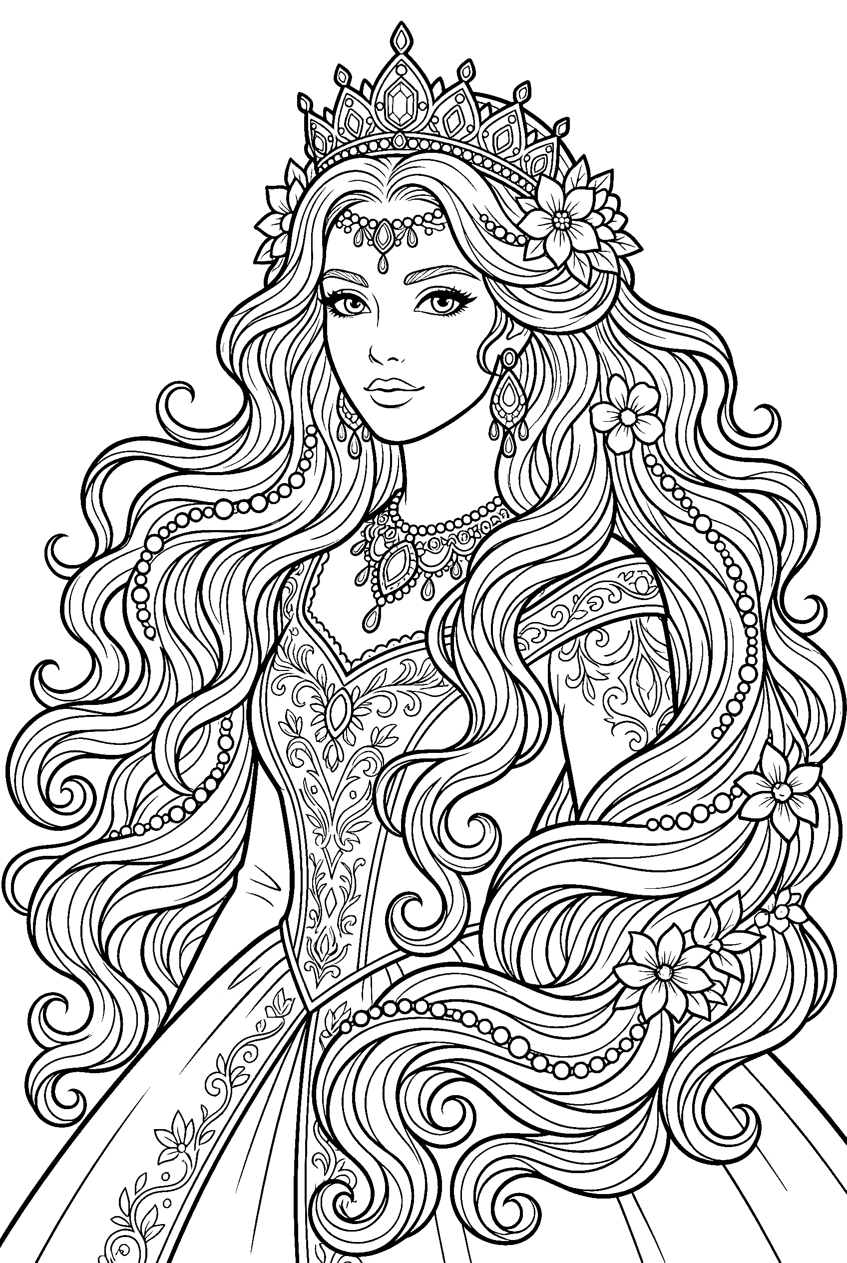portrait princess coloring pages detailed