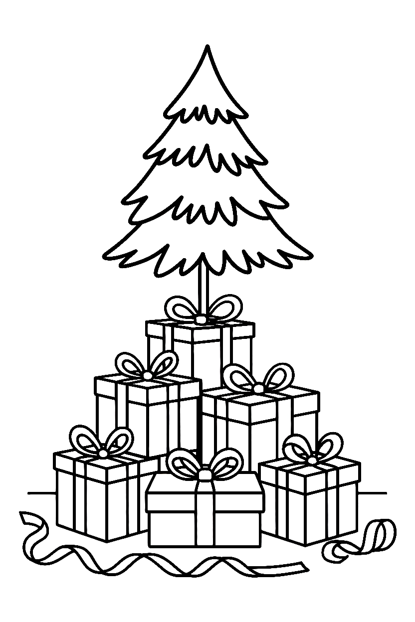 presents beneath tree printable sheet