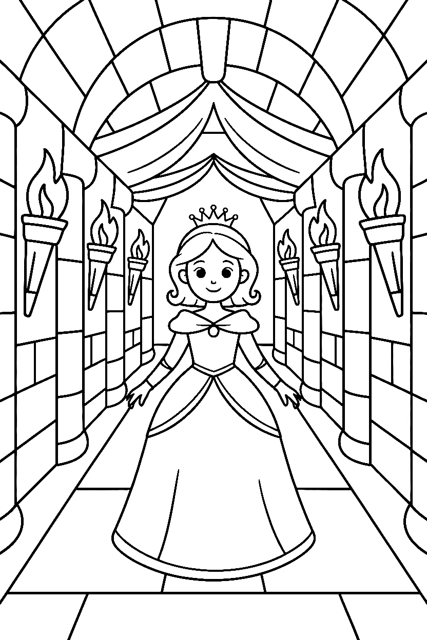 princess castle hallway walk coloring pages