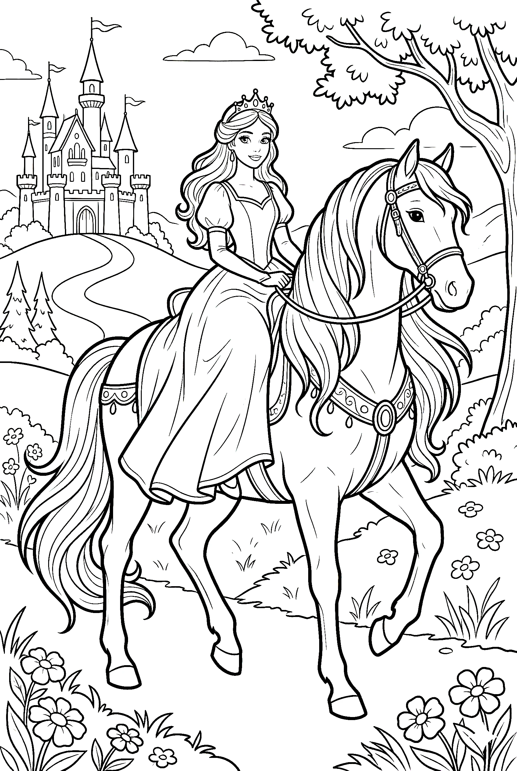 princess coloring pages riding horse