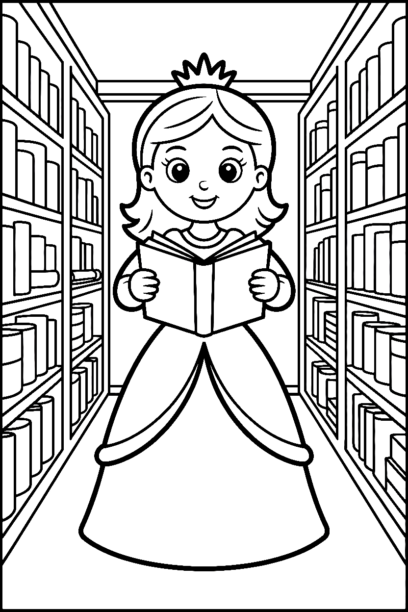 princess library book reading drawing