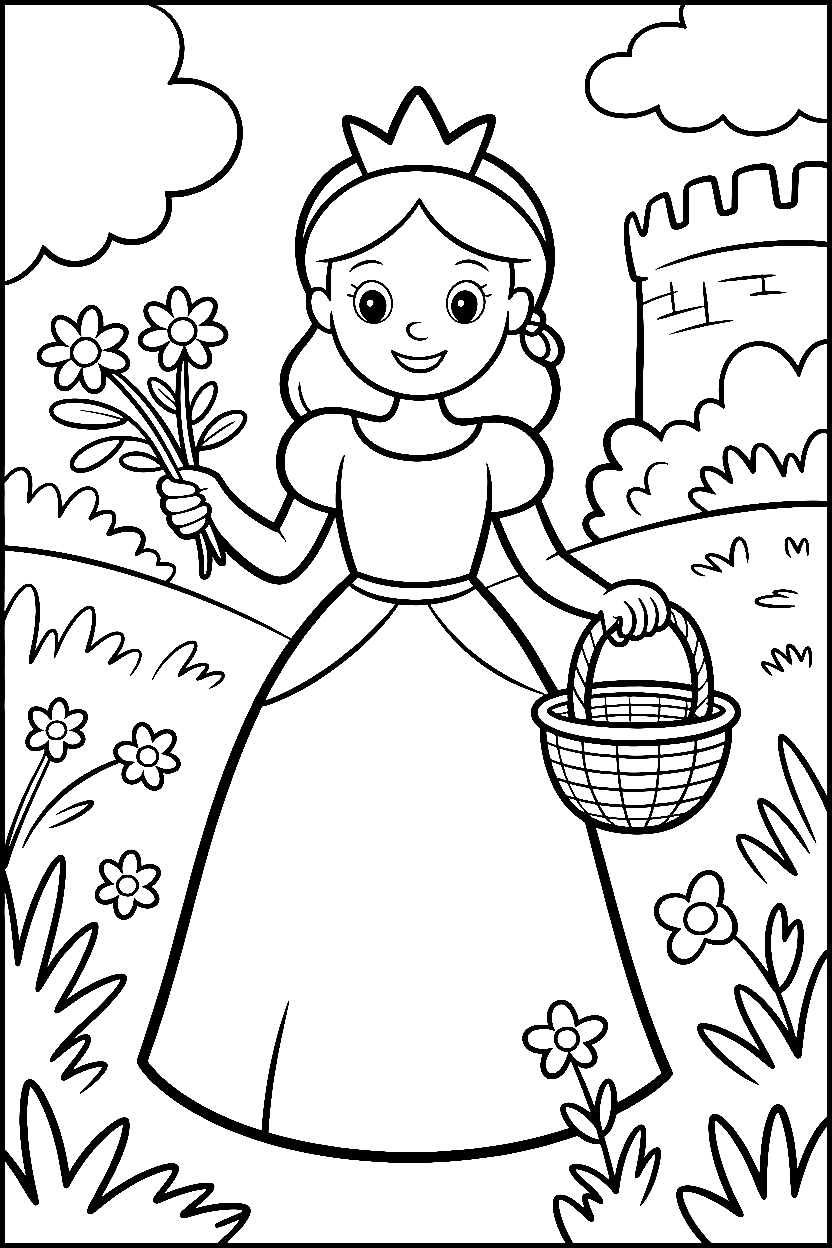 princess meadow flower gathering coloring pages