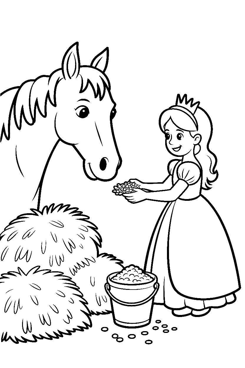 princess stable horse feeding drawing