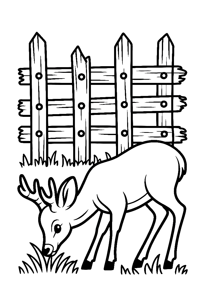 pulling grass deer fence drawing