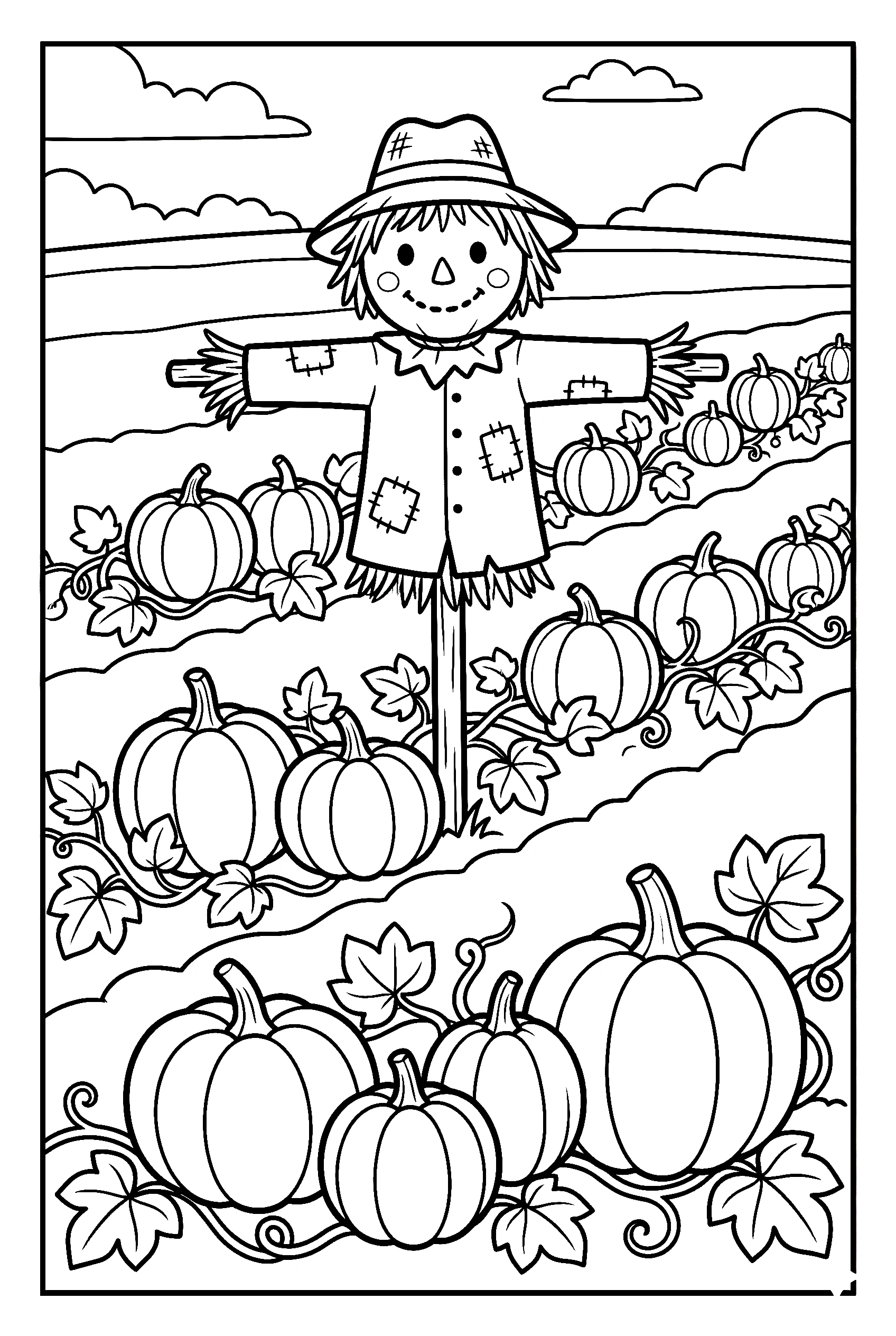 pumpkin patch rows scarecrow printable sheet