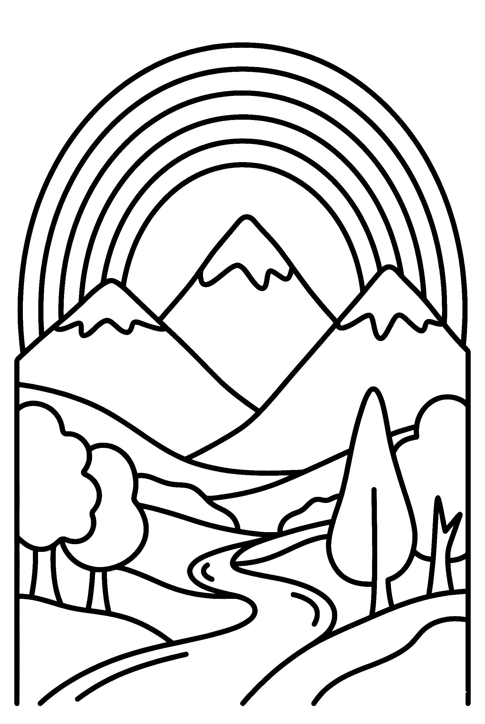rainbow over mountains landscape coloring pages