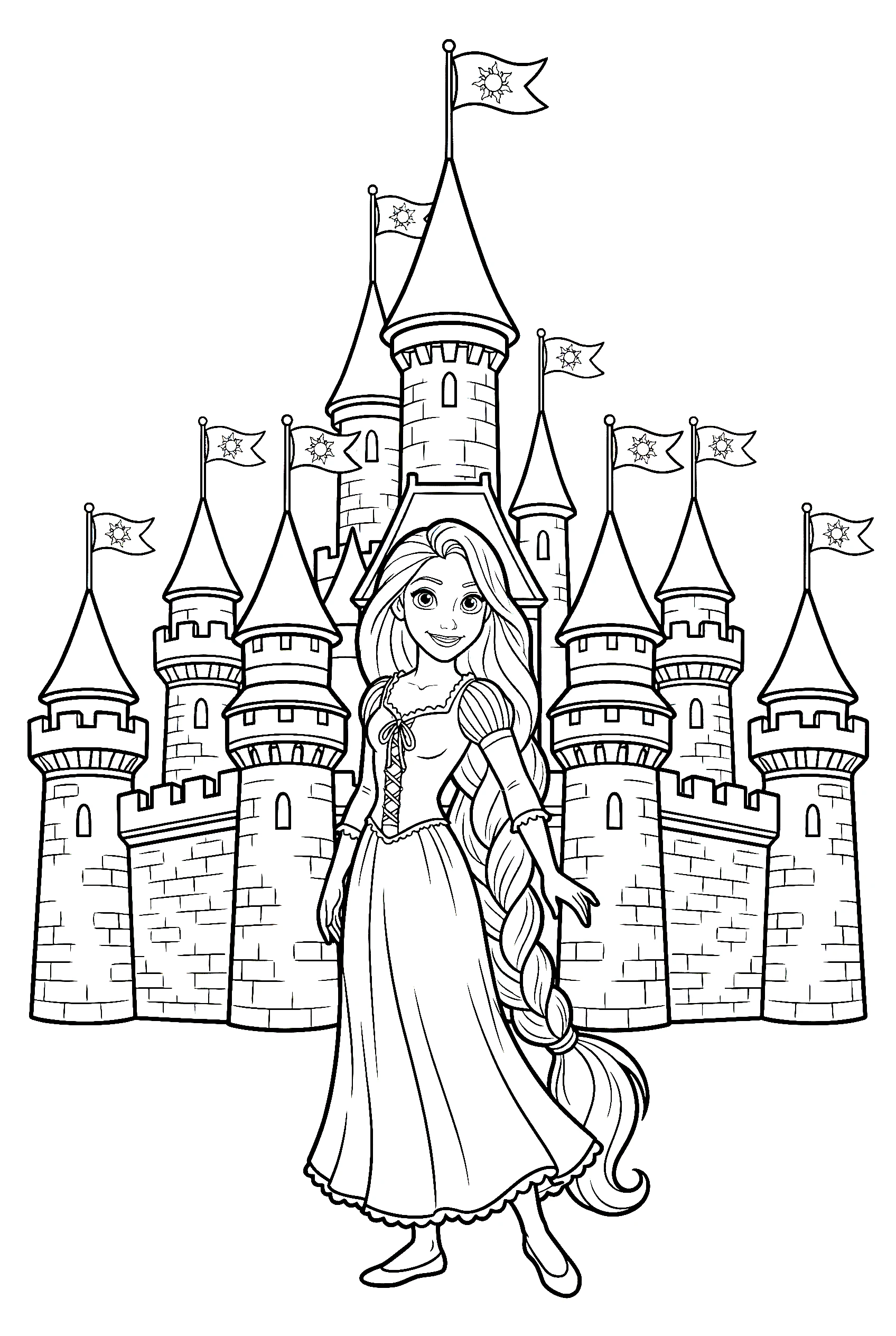rapunzel castle scene coloring pages