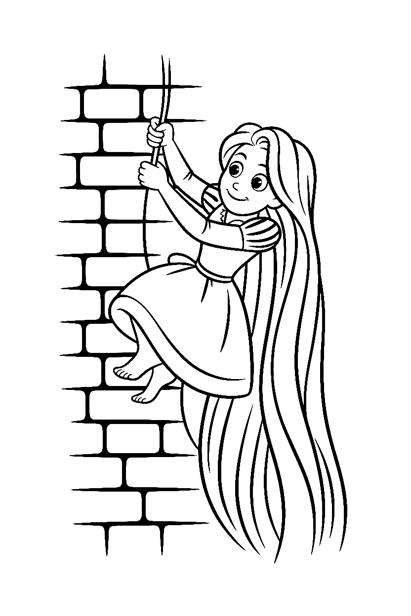 rapunzel climbing down coloring pages