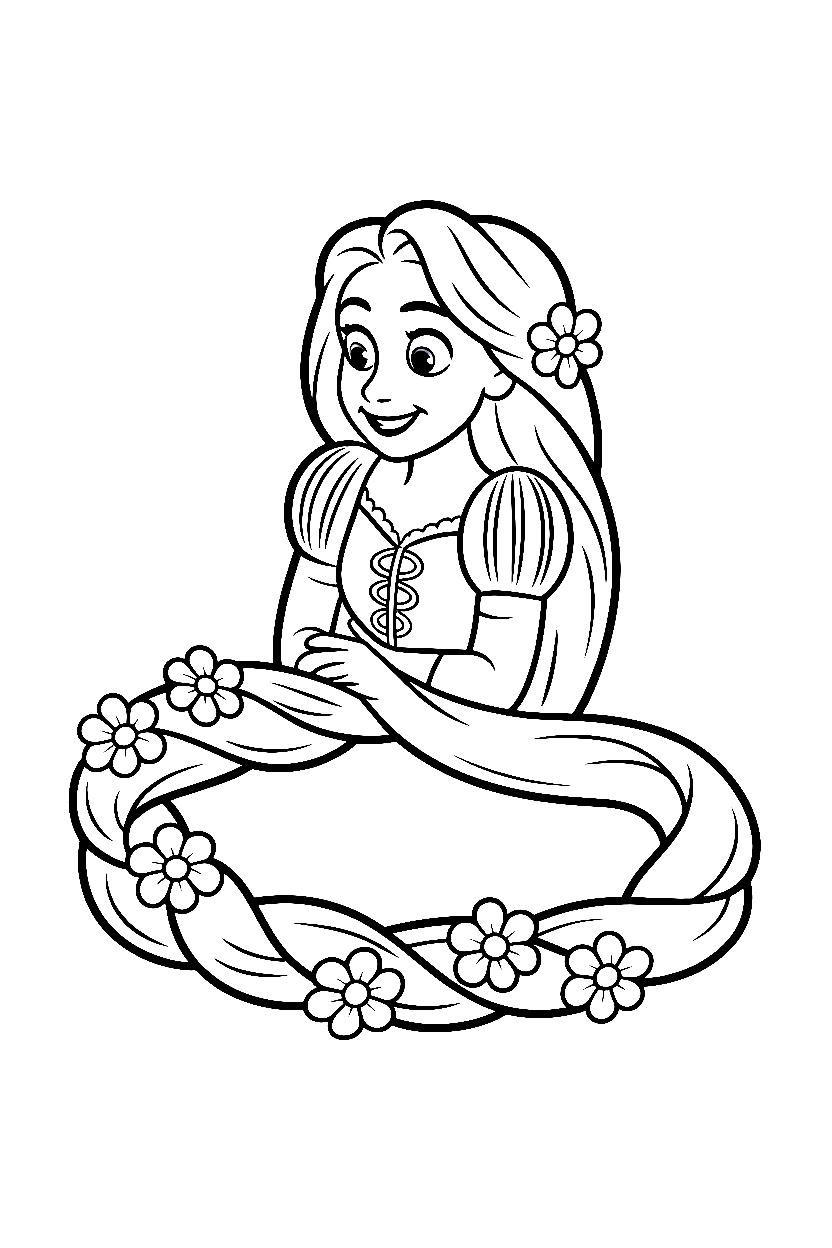 rapunzel flower braid coloring pages
