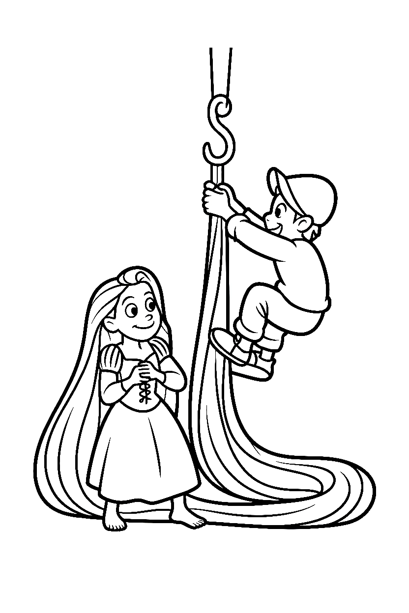 rapunzel hair rope coloring pages