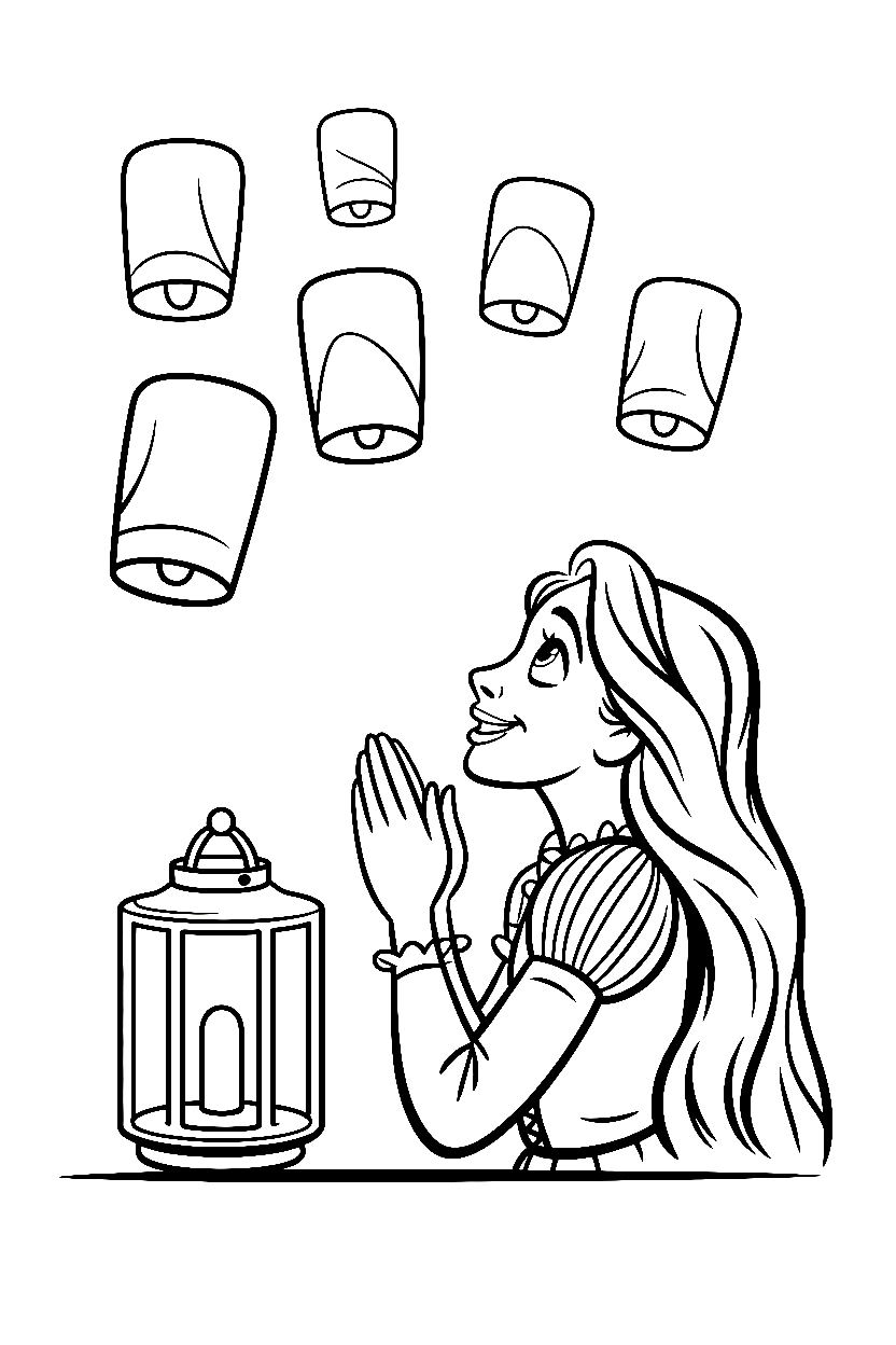 rapunzel lanterns watching coloring pages