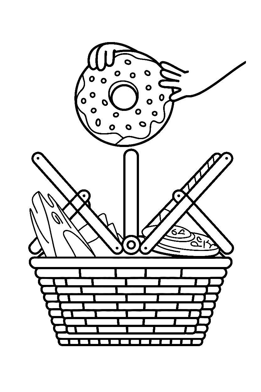reaching across basket donut coloring pages