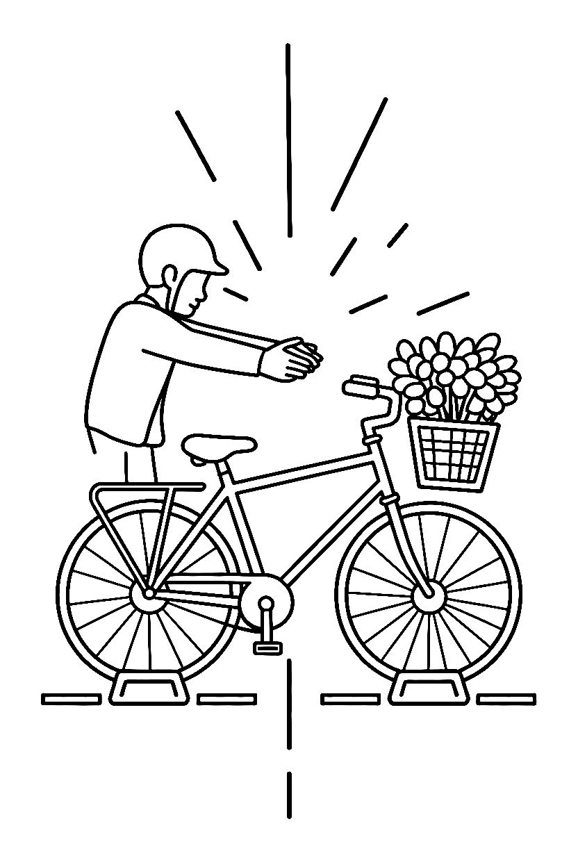 reaching across parking bicycle drawing