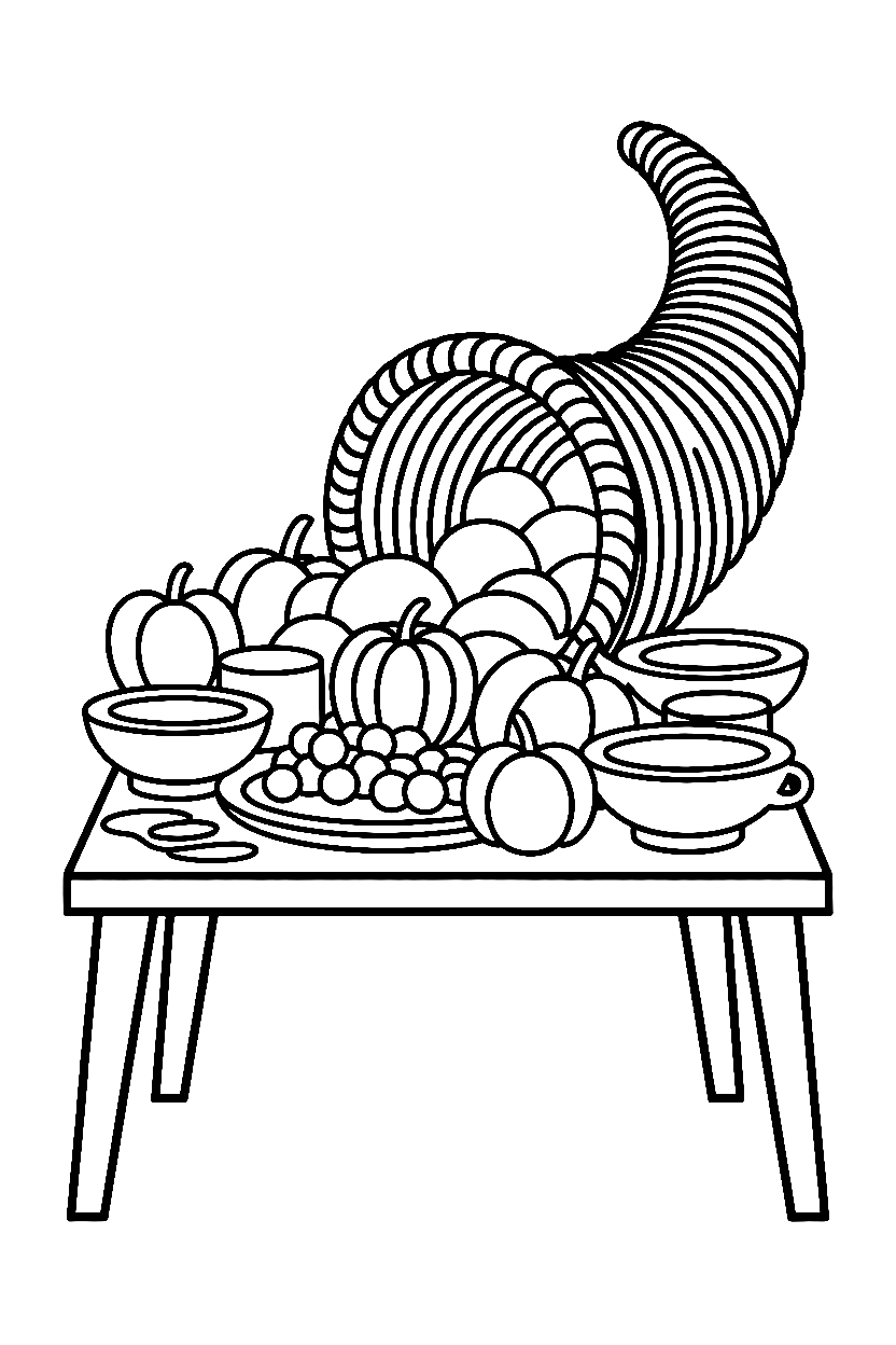 reaching across table cornucopia drawing