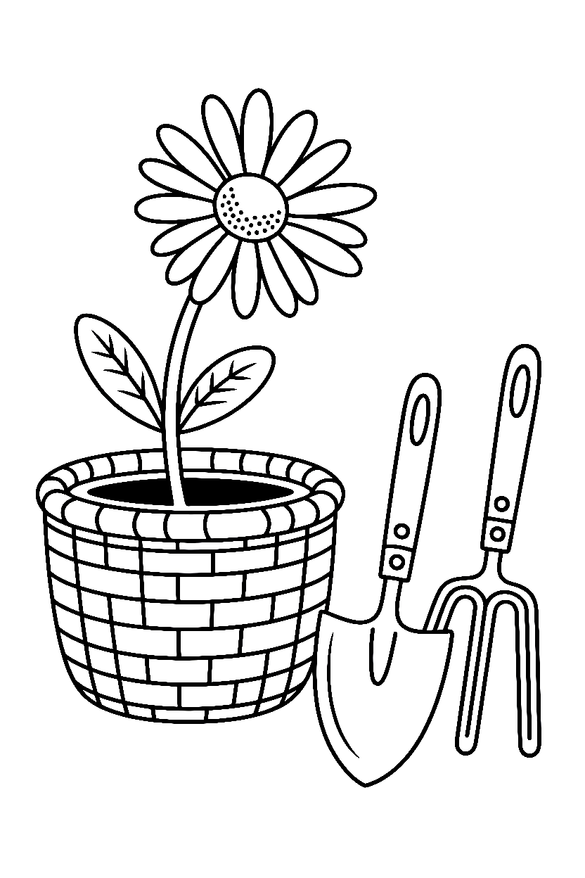 reaching through basket daisy coloring pages