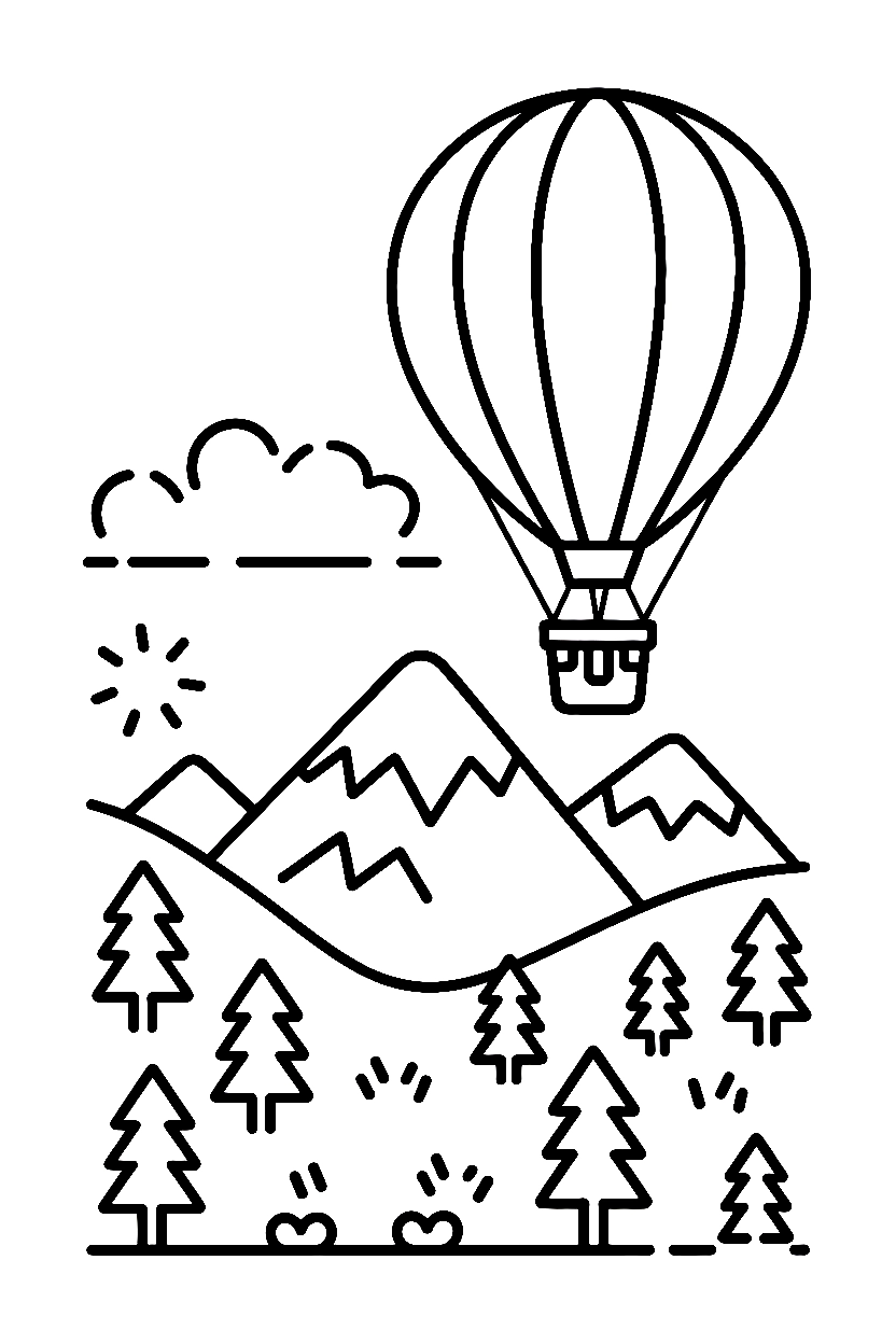 reaching toward peaks hot air balloon coloring pages