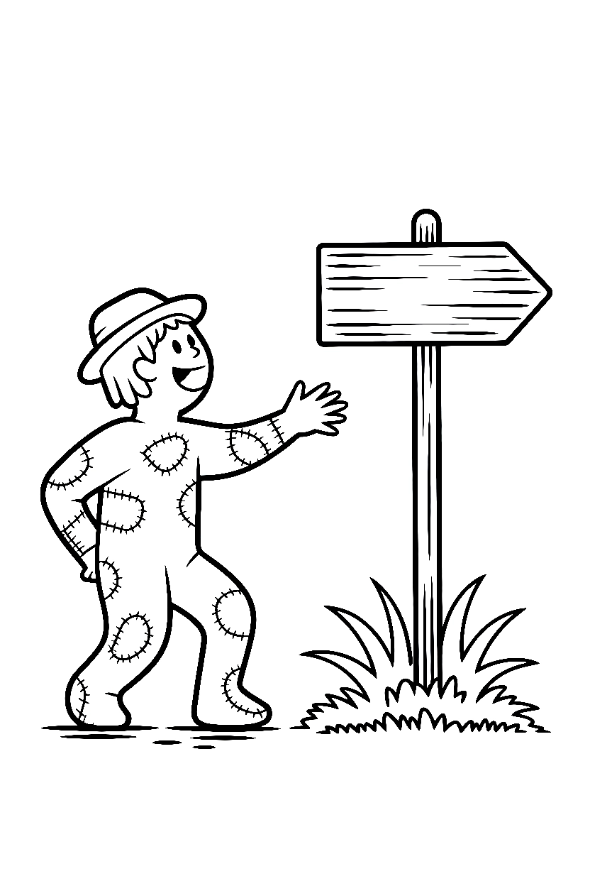 reaching toward signpost scarecrow drawing