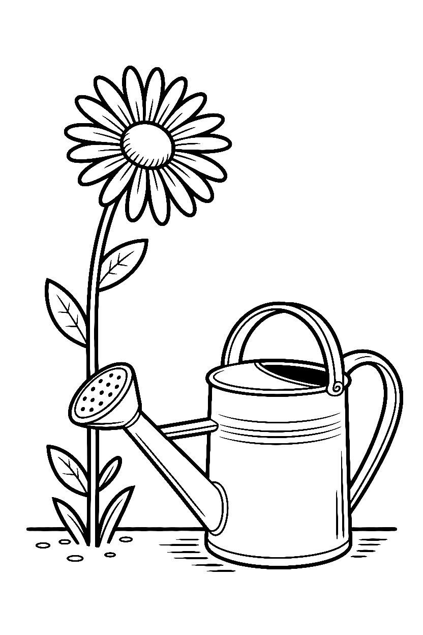 reaching upward daisy watering can drawing