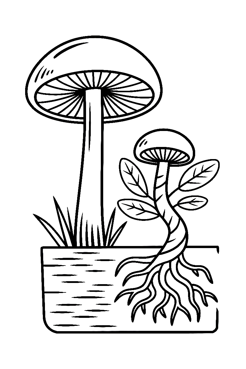 reaching upward mushroom root drawing