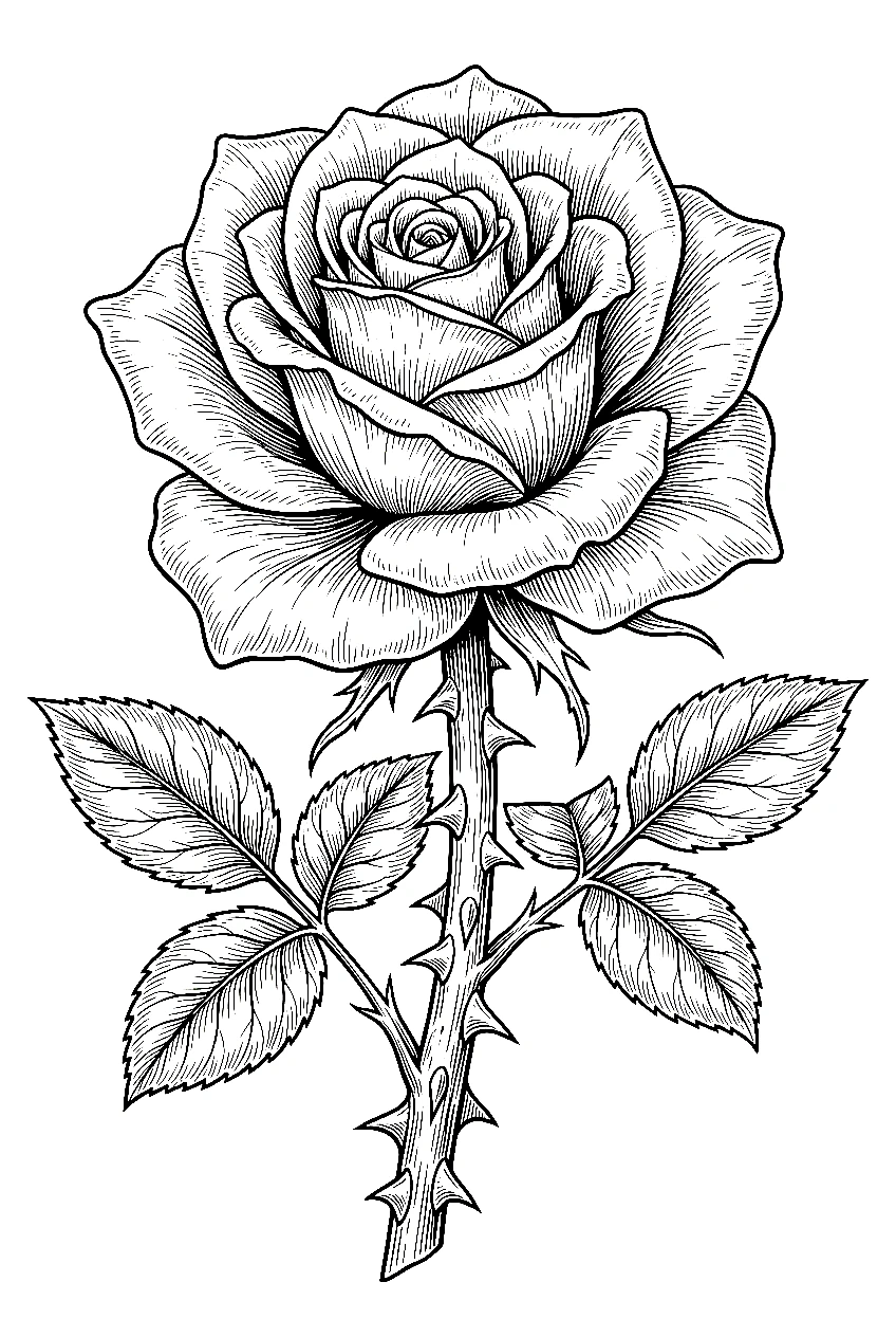 realistic rose thorns coloring pages