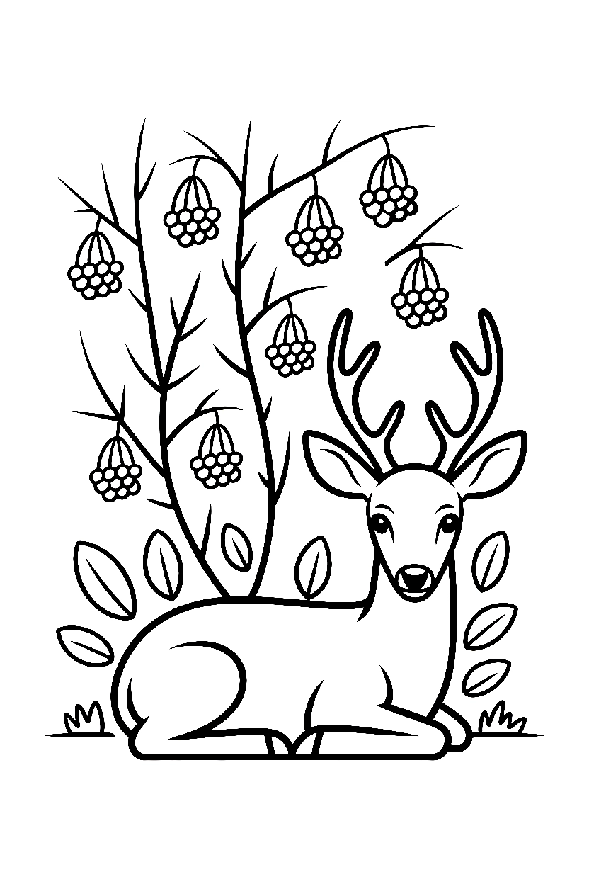 resting against thicket deer drawing