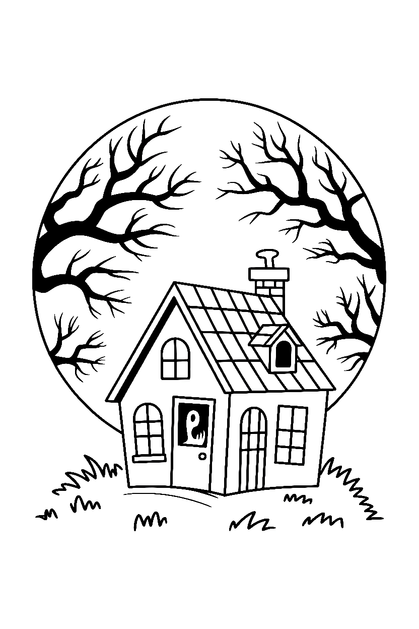 resting beneath moon haunted house drawing