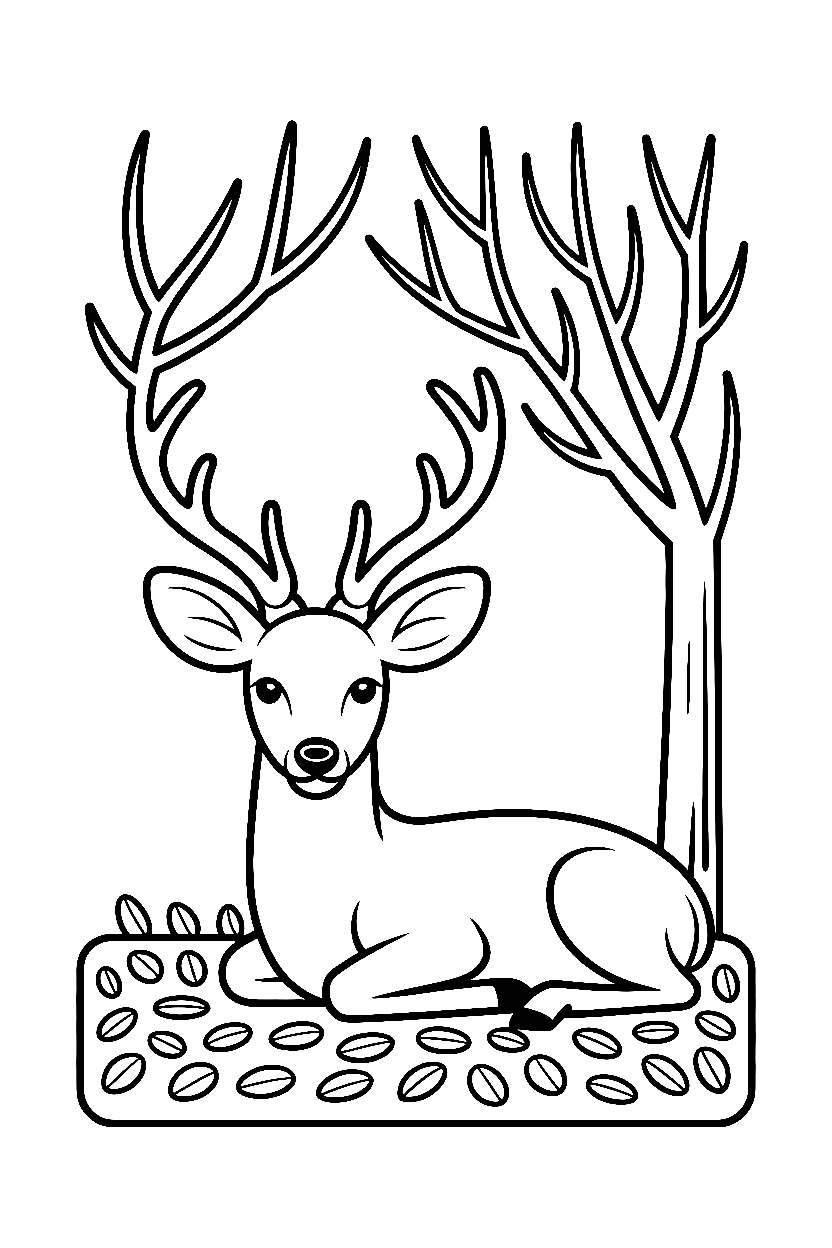 resting deer fallen leaves drawing