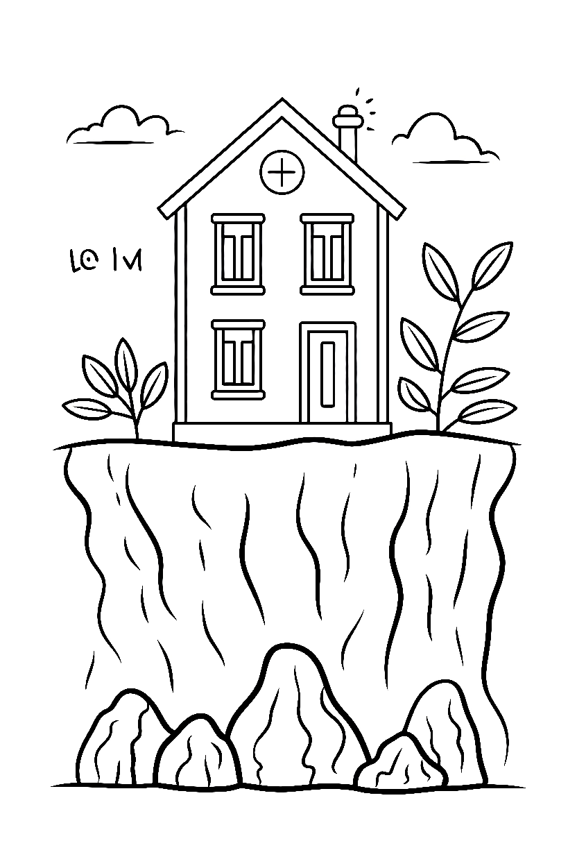 resting haunted house cliff edge printable sheet