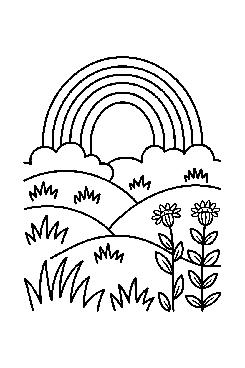 resting rainbow hills wildflowers drawing