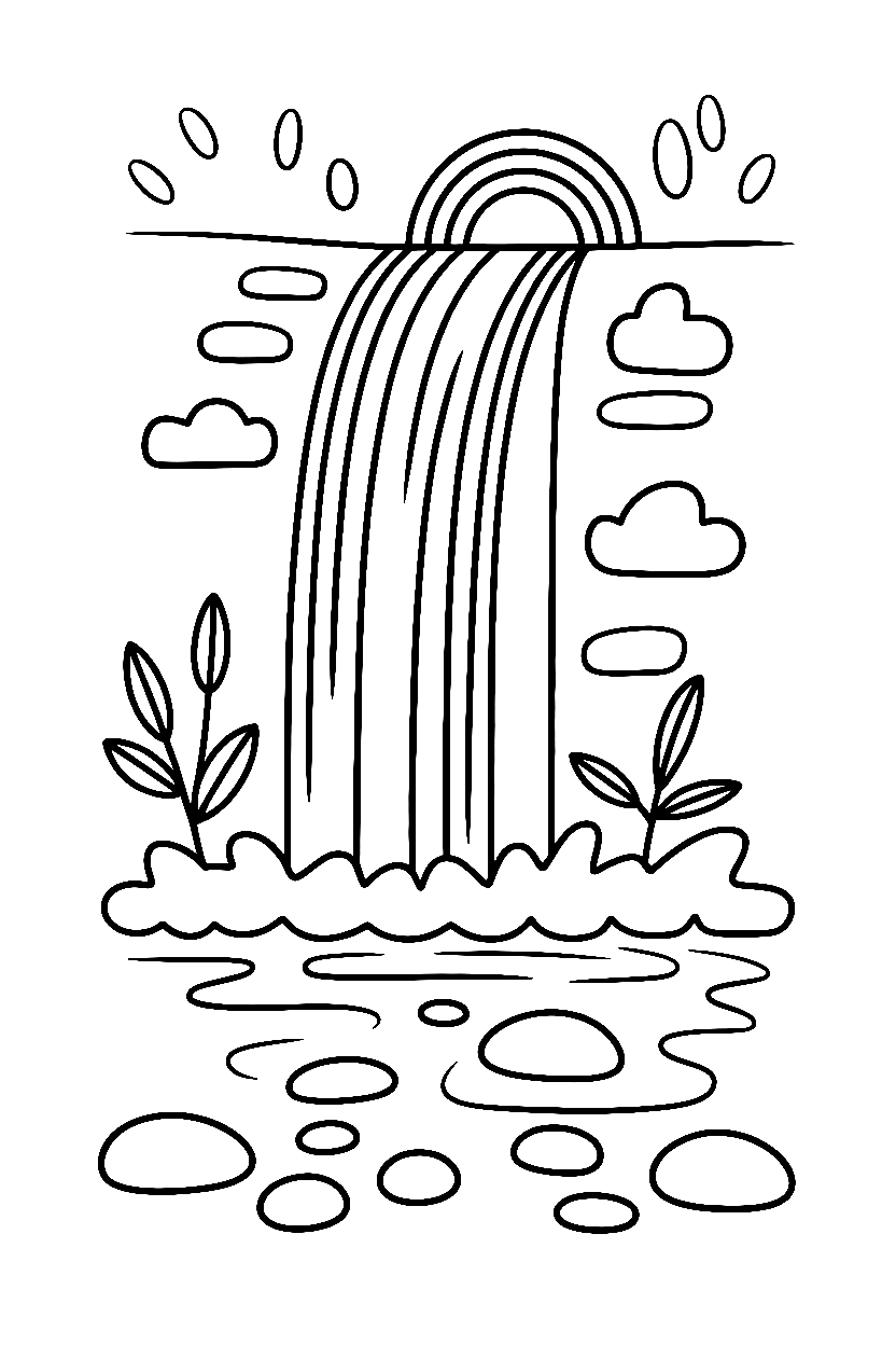 resting rainbow waterfall mist drawing