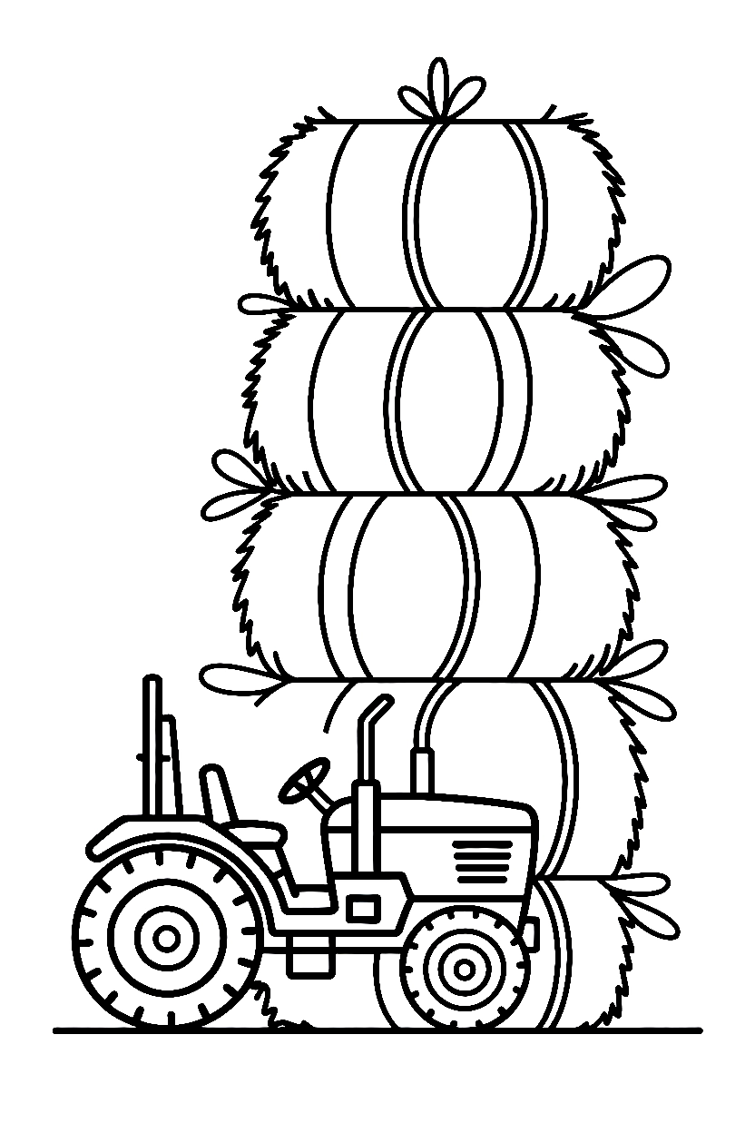 resting tractor hay bales drawing