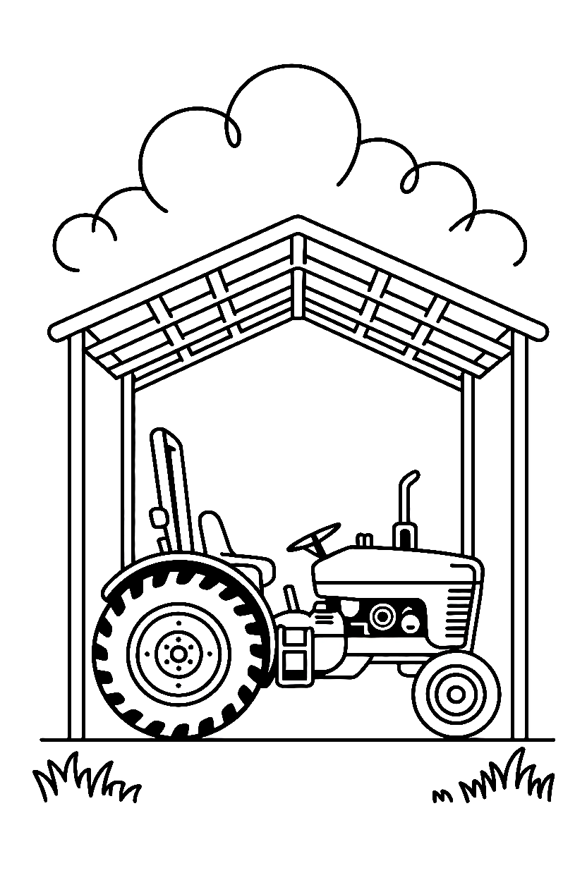 resting under barn tractor drawing