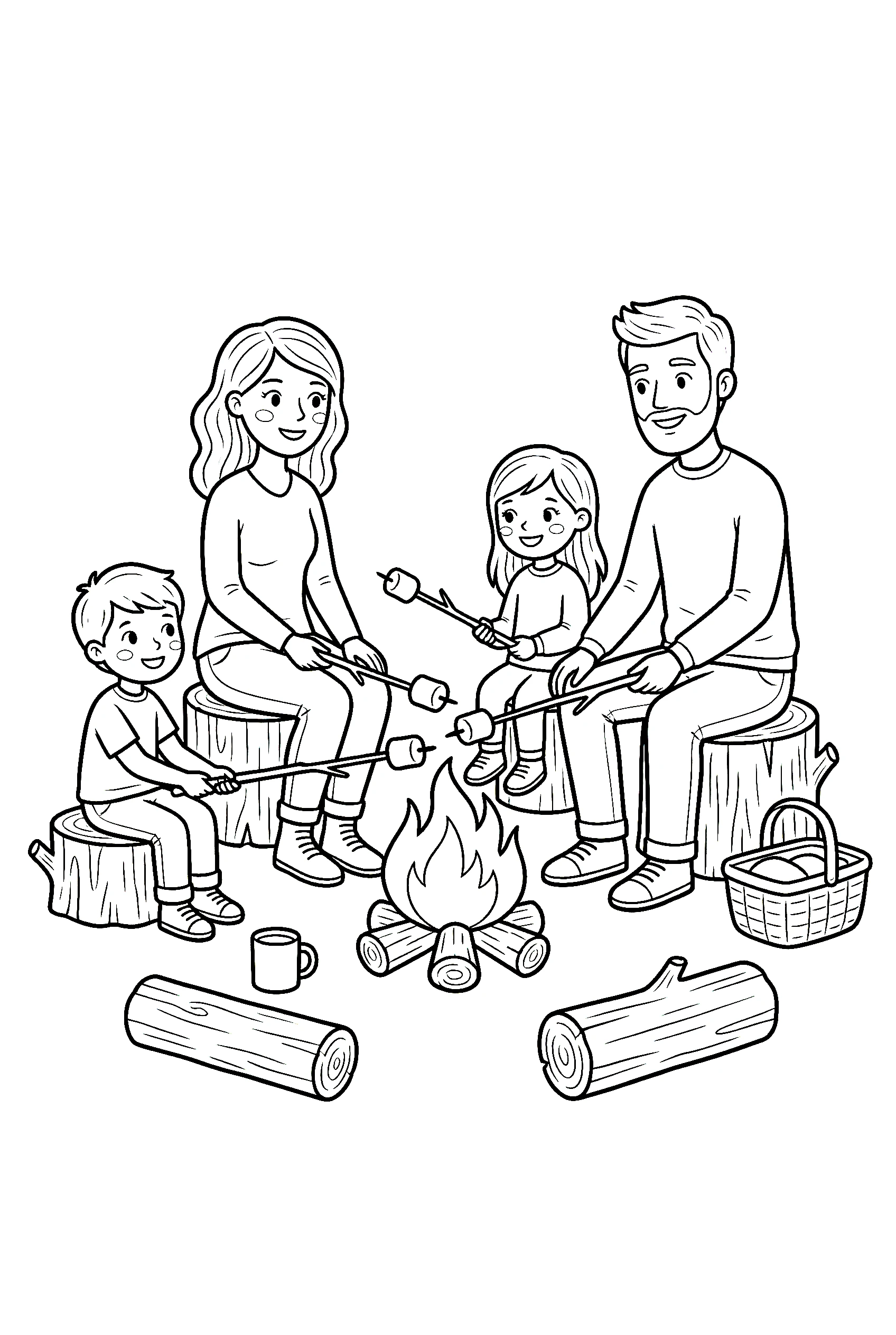roasting marshmallows camping coloring pages