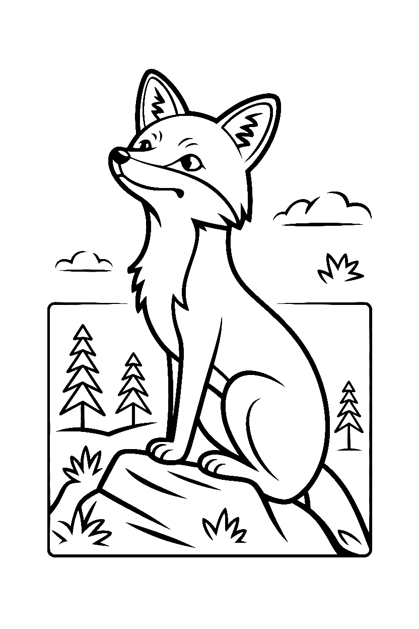 rocky outcrop with trees fox printable sheet rocky outcrop with trees fox printable sheet