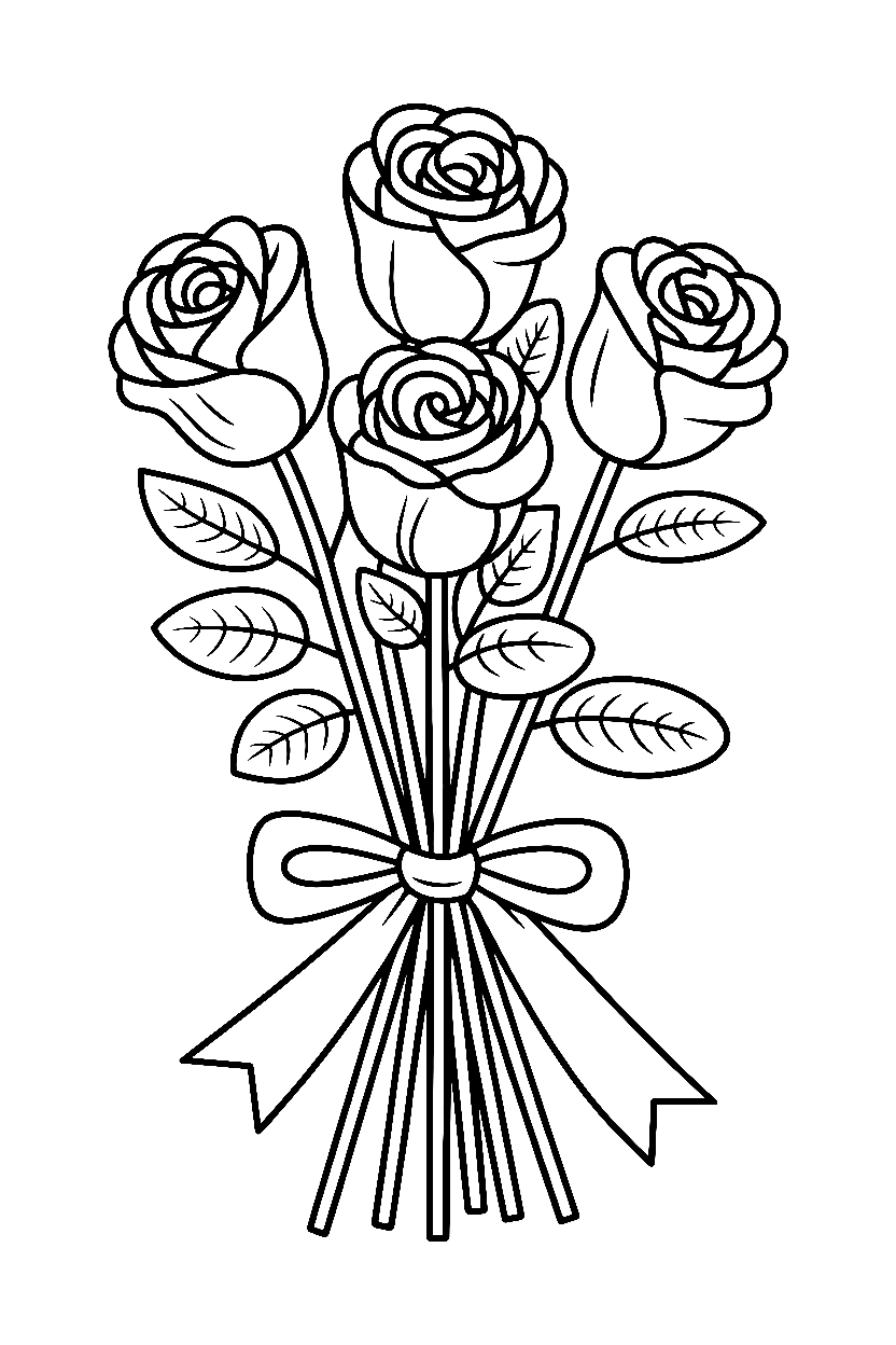 rose bouquet ribbon printable sheet Rose Coloring Pages