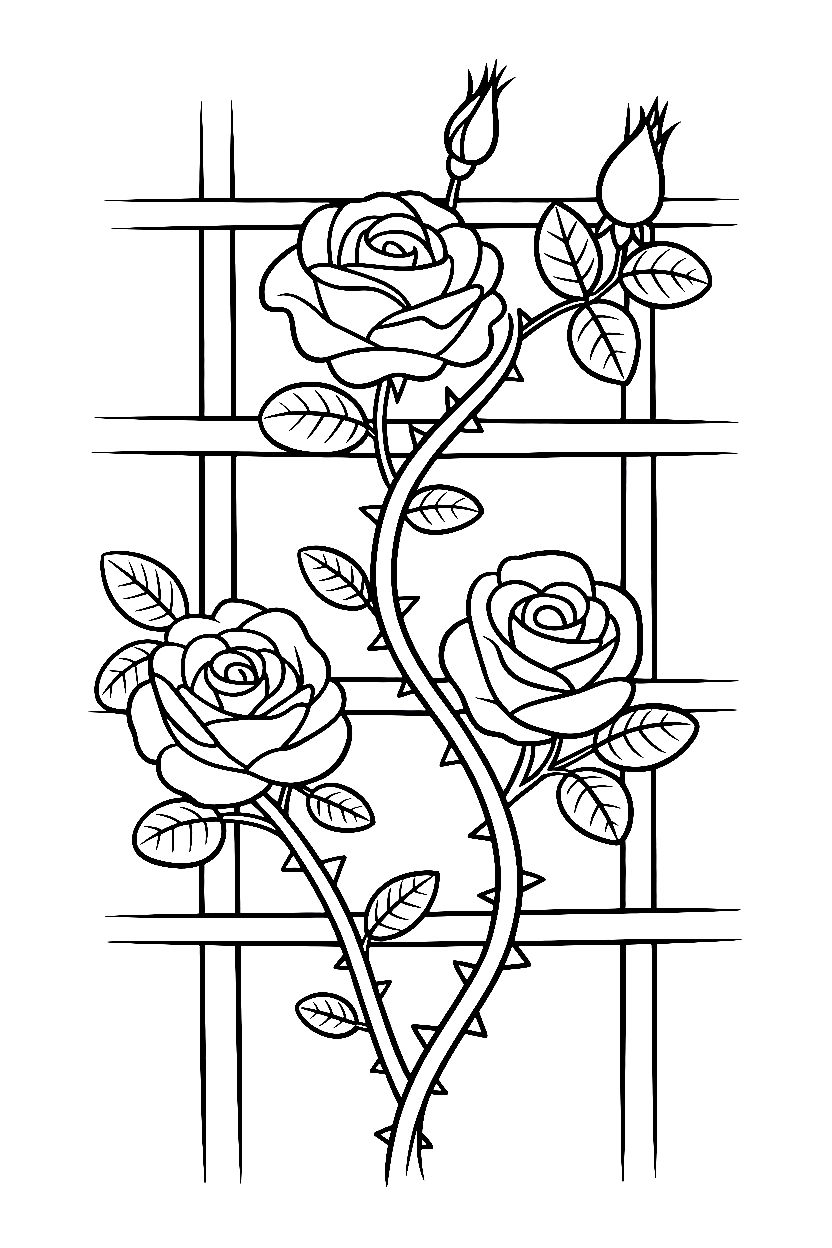 rose vine trellis coloring pages