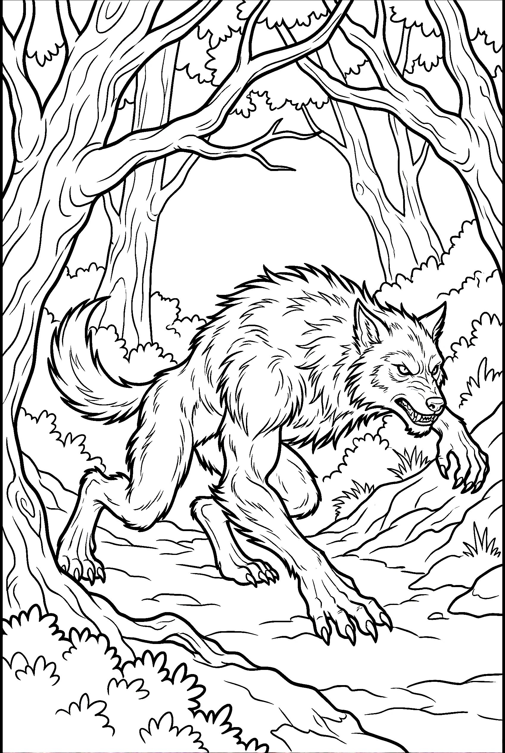 running forest werewolf coloring pages