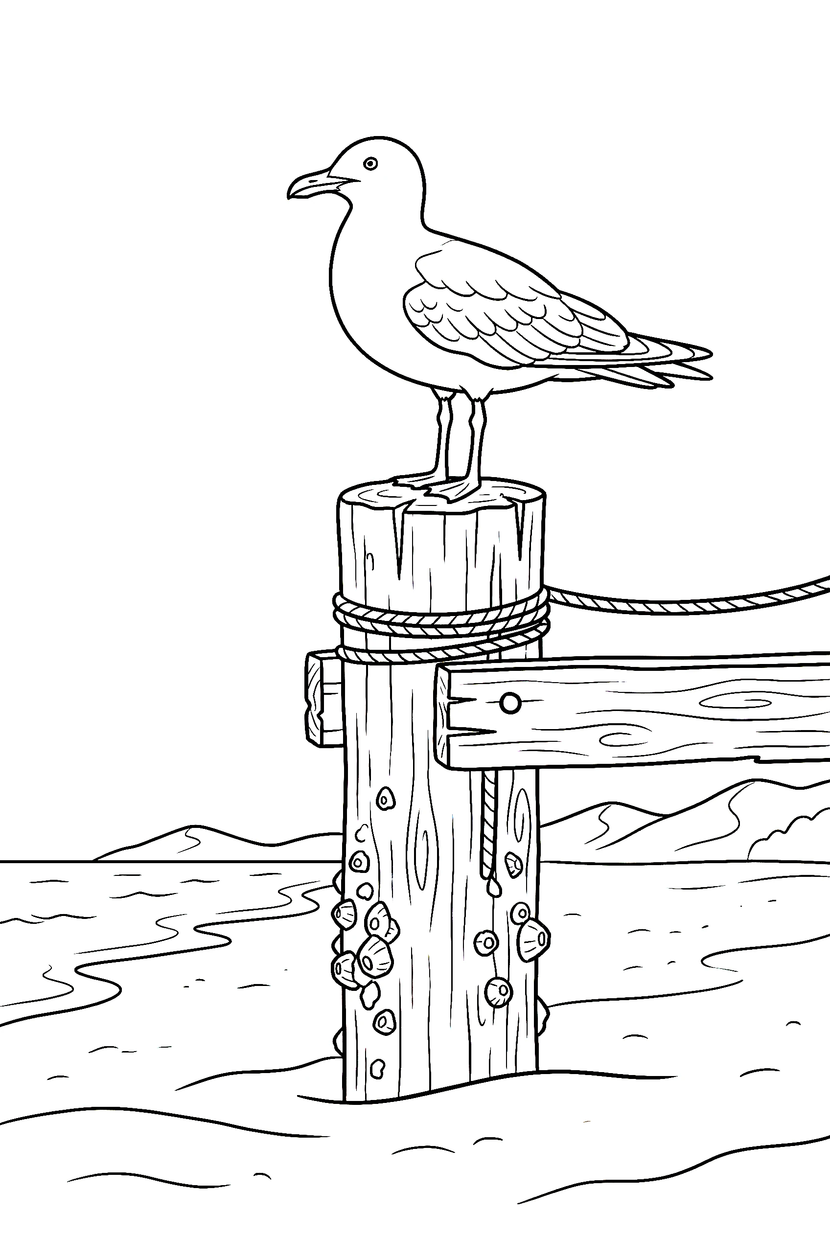 seagull on beach pier illustration template