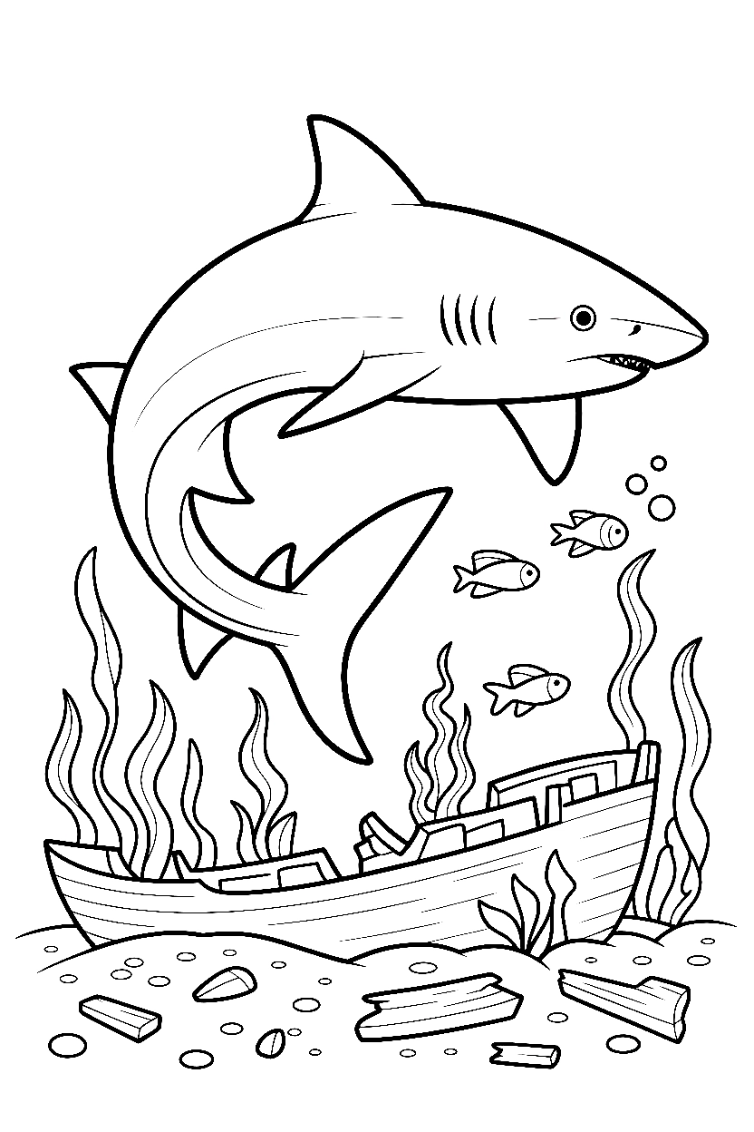 shark shipwreck scene printable sheet