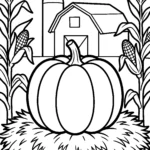 single-pumpkin-straw-barn-background-coloring-pages